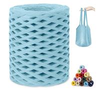 CAMAL Raphia à Crocheter, 200m Rafia Naturel Fil de Rafia Crochet pour Sac, 3mm Fil de Raphia Papier pour Crochet DIY Artisanat, Parti Chapeau, Bouquet De Mariage (Bleu clair)