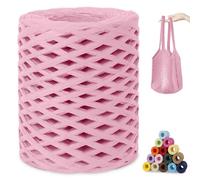 CAMAL Raphia à Crocheter, 200m Rafia Naturel Fil de Rafia Crochet pour Sac, 3mm Fil de Raphia Papier pour Crochet DIY Artisanat, Parti Chapeau, Bouquet De Mariage (Rose)