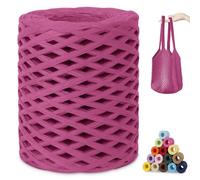 CAMAL Raphia à Crocheter, 200m Rafia Naturel Fil de Rafia Crochet pour Sac, 3mm Fil de Raphia Papier pour Crochet DIY Artisanat, Parti Chapeau, Bouquet De Mariage (Rose rouge)