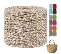 CAMAL Raphia à Crocheter, 2mm x 240m Luxe Rafia Naturel Bobine Fil Crochet pour Rafia Sac, Fil d'or de Raphia Papier pour Crochet DIY Artisanat, Chapeau d'Eté, Parti Decorative (Kaki Blanc)