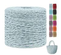 CAMAL Raphia à Crocheter, 2mm x 240m Luxe Rafia Naturel Bobine Fil Crochet pour Rafia Sac, Fil d'or de Raphia Papier pour Crochet DIY Artisanat, Chapeau d'Eté, Parti Decorative (Blanc Bleu)