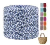 CAMAL Raphia à Crocheter, 2mm x 240m Luxe Rafia Naturel Bobine Fil Crochet pour Rafia Sac, Fil d'or de Raphia Papier pour Crochet DIY Artisanat, Chapeau d'Eté, Parti Decorative (Bleu nuit Blanc)
