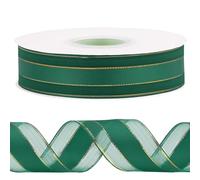 CAMAL Ruban Satin Doré 2.5cm x 45m Ruban Satin pour Emballage Des Cadeau, Rubans Tissu Polyester Tulle pour Bouquet, Mariage, DIY Décoration (Or Vert foncé)