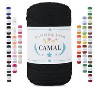 CAMAL Tshirt Yarn 400g/150m Fil Polyester pour Sac au Crochet Yarn pour Tricot Debutant, Fil Trapilho à Crocheter pour t Shirt, Sac, Panier, Tapis, Bricolage Décoration (Noir)