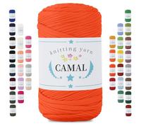 CAMAL Tshirt Yarn 400g/150m Fil Polyester pour Sac au Crochet Yarn pour Tricot Debutant, Fil Trapilho à Crocheter pour t Shirt, Sac, Panier, Tapis, Bricolage Décoration (Rouge orangé)