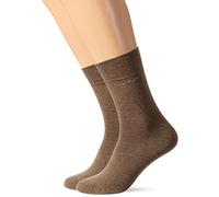 Camano Lot de 2 paires de chaussettes unies en coton avec talon renforcé et dentelle pour homme et femme - Marron - 43-46