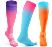 CAMBIVO Bas de Contention Femme Homme 3Paires, Chaussettes de Compression 15-20mmHg, Chaussettes Hautes Respirable, pour Circulation Sanguine, Sport, Course a Pied, Cyclisme, Voyage Avion, Mode