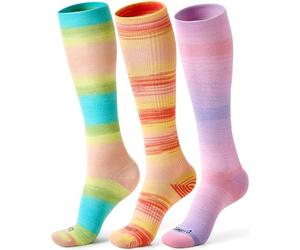 CAMBIVO Chaussettes de Compression 15-20 mmHg, Bas de Contention Douces Effet Coton, avec Soutien de Voûte Plantaire, Chaussettes Running Dégradées pour Sport, Voyage Avion, Infirmiere, 3 Paires