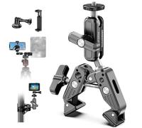 CAMBOFOTO Super Clamp avec double tête sphérique à 360°, pince en forme de crabe, filetage 1/4" et 3/8", compatible avec GoPro, trépied de table, LCD, DV, Insta360, Flash Light (noir)