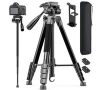 CAMBOFOTO Trépied pour appareil photo 186 cm et monopode professionnel en aluminium pour appareil photo reflex numérique/appareils photo sans miroir, téléphones portables, caméscopes, avec support de