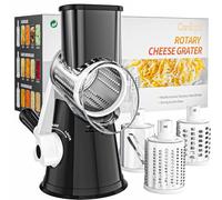Cambom Râpe à fromage rotative à manivelle pour fromage frais, légumes, noix, base d'aspiration antidérapante, brosse de nettoyage trois lames, noir