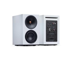 Cambridge Audio L/R S - 100W Enceintes Stéréo Actives Compactes avec Bluetooth aptX HD, USB Audio, Entrées Aux & Optique, Sortie Caisson, Télécommande, Room Positioning, DynamEQ - Blanc