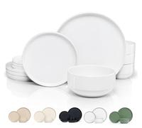 Cambridge Classics Service de table en céramique 12 pièces pour 4 personnes, bols à soupe (900 g), assiettes à salade (19,1 cm), assiettes plates (26,7 cm), passe au micro-ondes et au lave-vaisselle