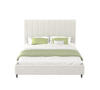Concept Usine - Lit 140x190 cm Cambridge - Tissu bouclette beige, tête capitonnée, sommier inclus