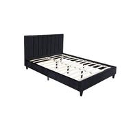 CONCEPT USINE | Lit Double en Velours | Cambridge Noir | Couchage 160 x 200 | Structure Plywood | Tête de Lit Effet Capitonné | Cadre de Lit 2 Places | Sommier à Lattes en Peuplier | Sobre et Moderne