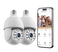 Camcamp 2PCS 4MP Ampoule Camera Surveillance WiFi, caméra extérieure sans Fil, PTZ 360 degrés, Sirene Alarme, Espion, Vision Nocturne Couleur, 2K Sécurité Intelligente pour Maison Exterieur Interieur