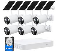 Camcamp 4MP Kit Caméra de Surveillance WiFi avec Panneau Solaire, 10CH NVR 2K Video Surveillance sans Fil, Vision Couleur, Mouvement Détection,2-Voies Audio,Sortie HDMI, IP66