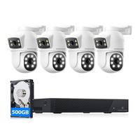 CAMCAMP Caméras de Surveillance Sans Internet POE Kit Caméra Surveillance Extérieur 2MP+2MP Dual Lens 360° PTZ Suivi automatique