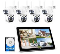 CAMCAMP Kit Caméra Surveillance WiFi sans Fil 10,1"" NVR Écran 2MP+2MP Double Objectif PTZ Suivi Automatique Audio Bidirectionnel