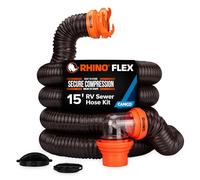 Camco RhinoFLEX Kit de Tuyau d'égout pour véhicule récréatif de 4,6 m - Comprend Un raccord coudé Transparent avec Adaptateur 4 en 1 Amovible - Se connecte à Un Glissement de 7,6 cm ou Un raccord