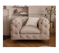 Camden - fauteuil chesterfield en velours - pieds en métal doré - Beige