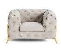 Camden - fauteuil chesterfield en velours - pieds en métal doré - Beige