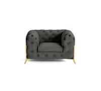 Camden - fauteuil chesterfield en velours - pieds en métal doré - Gris Gris