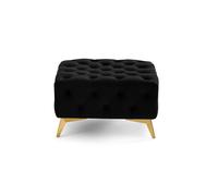 Camden - pouf chesterfield en velours - pieds en métal doré - Noir Noir