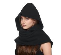 CAMDOM Cape médiévale à capuche, écharpe rétro, couvre-tête et cou, boléro, cape unisexe, châle pour costume, noir 1, M