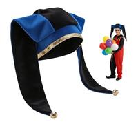 CAMDOM Chapeau de bouffon avec clochettes noir et rouge - Chapeau de fou médiéval - Accessoire de costume de carnaval avec bordure dorée - Pour adultes - Halloween