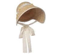 CAMDOM Chapeau de soleil victorien femme avec nœuds et fleurs, chapeau de paille plat élégant et vintage pour tea party, cérémonies et mariages, marron, Taille Unique