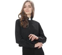 CAMDOM Chemise de Bureau pour Femme pour prêtre d'église, Chemise à Manches Longues, col à Languette, Automne/Hiver, Noir, 3XL