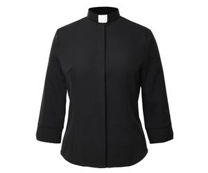 CAMDOM Chemisier clergé à Manches 3/4 et col boutonné à Queue Ronde pour Femme