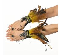 CAMDOM Gants longs en dentelle et plumes pour femme, style steampunk, rétro, gothique, pour cosplay, fête costumée, jaune, taille unique