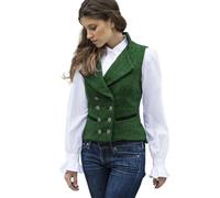 CAMDOM Gilet de travail vintage des années 50 en tweed pour femme - Coupe ajustée - Col en V - Double boutonnage avec poches - Blazers sans manches, Vert, M