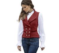 CAMDOM Gilet de travail vintage des années 50 en tweed pour femme - Coupe ajustée - Col en V - Double boutonnage avec poches - Blazers sans manches, Rouge, XL Grande taille