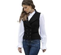 CAMDOM Gilet de travail vintage des années 50 en tweed pour femme - Coupe ajustée - Col en V - Double boutonnage avec poches - Blazers sans manches, Noir , M