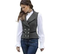 CAMDOM Gilet de travail vintage des années 50 en tweed pour femme - Coupe ajustée - Col en V - Double boutonnage avec poches - Blazers sans manches, Gris profond, XL Grande taille