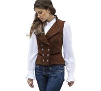 CAMDOM Gilet de travail vintage des années 50 en tweed pour femme - Coupe ajustée - Col en V - Double boutonnage avec poches - Blazers sans manches, marron, XL