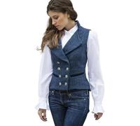 CAMDOM Gilet de travail vintage des années 50 en tweed pour femme - Coupe ajustée - Col en V - Double boutonnage avec poches - Blazers sans manches, bleu marine, XXL Grande taille
