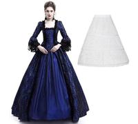 CAMDOM Robe victorienne vintage pour femme, robe de bal masqué, gothique, médiévale, Lolita, bleu, L