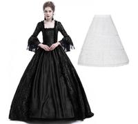 CAMDOM Robe victorienne vintage pour femme, robe de bal masqué, gothique, médiévale, Lolita, Noir, XXL Grande taille