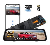 CAMECHO 1080P Rétroviseur 9,66 Pouces Mirror Dash CAM Voiture avec 3 Caméras 720P, Avant 150° et Arrière Dashcam 120° avec Ligne Inverse, Vision Nocturne, capteur G, Carte 64 Go WiFi APP