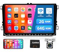 CAMECHO 2+64G Android 13 Autoradio avec iOS/Android Mirror Link pour VW Skoda Passat Touran Seat Polo T5, 9 Pouces Écran Double Din avec Navi Bluetooth Système Mains Libres/FM/RDS Caméra de Recul