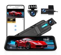 CAMECHO 2K Rétroviseur 9,66 Pouces Miroir Dash CAM Voiture avec 2 Caméras 1080P, Avant 150° et Arrière Dashcam 120° avec Ligne Inversée, Vision Nocturne, Capteur G, contrôle WiFi APP