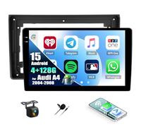 CAMECHO 4+128G 9 Pouces Autoradio pour Audi A4 2004-2008 avec Caméra de Recul, Android 15 Bluetooth Radio sans Fil Carplay Android Auto avec WiFi GPS FM/RDS +IPS Écran Tactile EQ Canbus