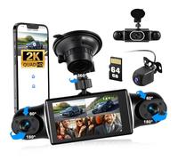 CAMECHO 4 Canaux Dashcam 2K Caméra embarquée Avant, Gauche, Droite et arrière avec WiFi GPS, Rotation à 360° Ecran Dashcam 3 Pouces avec Carte 64G, Enregistrement en Boucle, Vision Nocturne, capteur G