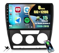CAMECHO 6+128G 8-Cœur Autoradio pour VW Skoda Octavia II 2008-2013 avec 10 Pouces, Android 15 sans Fil Carplay Android Auto Bluetooth Radio avec DSP WiFi GPS FM/RDS Mirror Link +HD IPS Écran Tactile