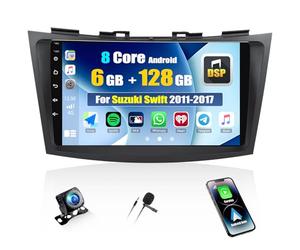 CAMECHO 6+128G Android 15 Autoradio pour Suzuki Swift 2011-2017 avec Caméra de Recul, 9 Pouces 8 Cœurs sans Fil Carplay Bluetooth Radio avec Android Auto WiFi GPS FM/RDS DSP Mirror Link
