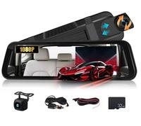 CAMECHO 9,66" 1080P Rétroviseur Dash Cam Caméra de recul, Full HD Rétroviseur, Avant et Arrière Double Lentille Dashcam Voiture avec Vision Nocturne, Aide au Stationnement, Carte 32 Go